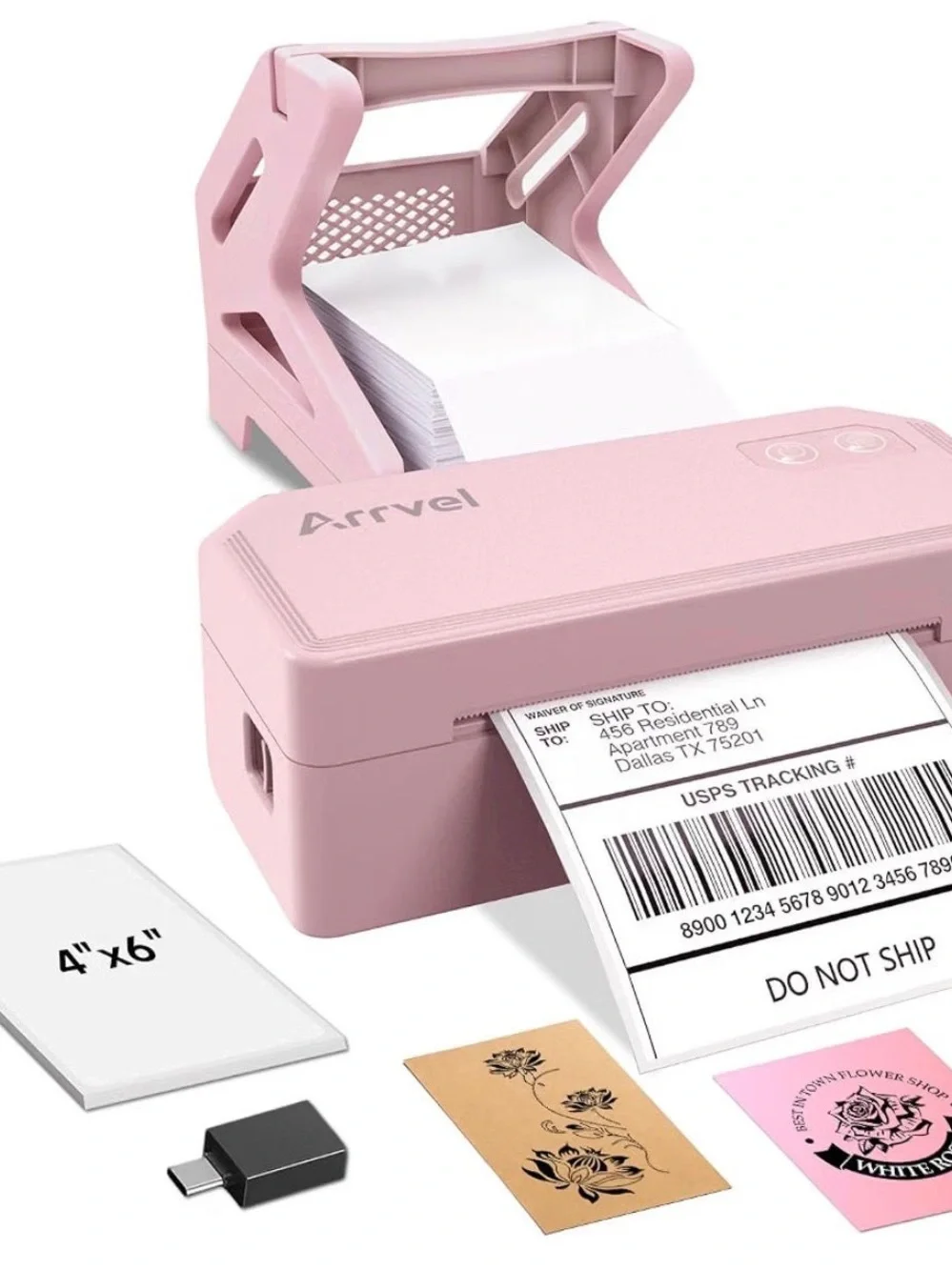 Pink Portable Thermal Label Printer - Wireless 4x6 Shipping Labels only used onc